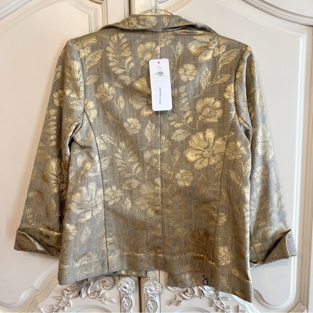 Nwt 3 Sisters Metallic Floral Open Front Blazer in Gold, Size Small - Picture 7 of 9